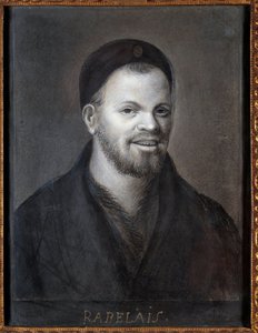 フランソワ・ラブレー（1494-1553）（フランスの作家、医師）を想定した肖像画。フランス派のドローイング、22,5 x 17 cm 作： French School