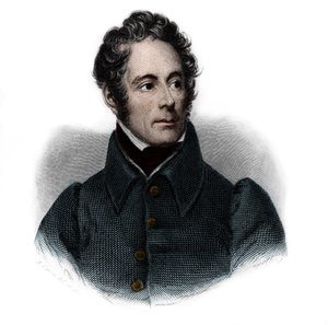 フランスの作家、詩人、政治家であるアルフォンス・ド・ラマルティーヌ（1791-1869）の肖像。ルイ・ド・コルメナン・ティモンの「講演者の書」に掲載されている。1842.個人蔵。 作： French School
