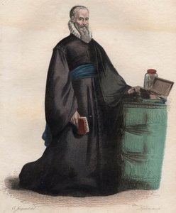フランスの外科医、アンブロワーズ・パレ（1509-1590）の肖像。エドモンド・メネシェ著「Le Plutarque Français」より引用