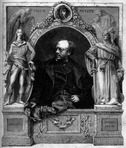 フランスの彫刻家、アントワーヌ・オーギュスタン・プルー（1809-1879）の肖像。1月25日付「Le Monde Illustré」1139号に掲載されたエングレーヴィング