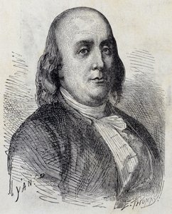 ベンジャミン・フランクリン（1706-1790）の肖像 - 1896年の "Album of Science; illustrious scholars; Great Discoveries "に掲載されています。 作： French School