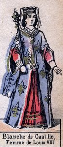 フランスのルイ8世の妻、ブランシュ・ド・カスティーユ（1188-1252）の肖像。カペティアン朝）の肖像。19世紀後半のイラスト。