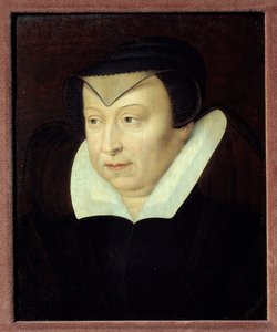 フランス王妃カトリーヌ・ド・メディシス（カテリーナ・ド・メディチ）（1519-1589）の肖像 フランス派の絵画。16世紀 シャンティイ、コンデ美術館 作： French School