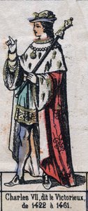 フランスのシャルル7世（勝利のシャルル、善良なシャルルとして知られる）（1403年～1461年）の肖像（カペティア王朝）。19世紀後半のイラスト。
