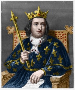 フランス王シャルル5世（1338-1380）の肖像 - ラヴァレの『フランス史』に掲載、エングレーヴィング、SD。 作： French School