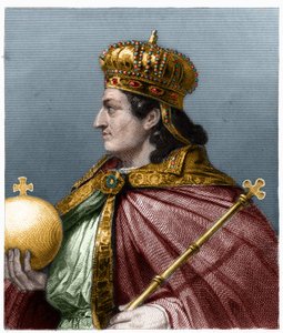アウストラシア王チルデベール2世（v.570-596）の肖像 - ラヴァレの『フランス史』に掲載されている、エングレーヴィング、sd. 作： French School
