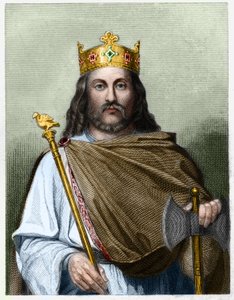 ネウストリア王チルペリック1世（539-584）の肖像-ラヴァレの『フランス史』に掲載されている、エングレーヴィング、sd. 作： French School