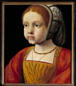 ハプスブルク家の子供で、ポルトガル、フランスの女王となったエレオノーレの肖像（1498-1558） フランス派の絵画。16世紀 日0.3x0.23 m ヴェルサイユ、城の博物館