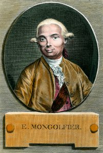 熱気球を発明したエティエンヌ・ド・モンゴルフィエ（1745 - 1799）の肖像。18世紀のエングレーヴィング。個人蔵。