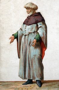 カレーの6人のブルジョワの中で最も有名なEustache de Saint Peterの肖像。19世紀末のクロモリトグラフ。 作： French School