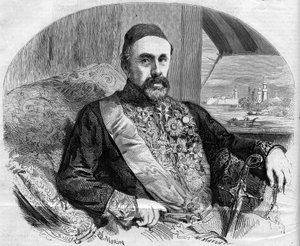 トルコの政治家・大使であるフアード（Fuad）パシャ（1815-1869）の肖像。7月10日付の「イラストレーション・ワールド」65号に掲載されたモランのエングレーヴィング 作： French School