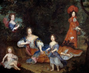 フランソワーズ・アテネ（Francoise-Athenais）の肖像 ロシュシュアルト・モルテマール作 モンテスパン侯爵夫人（またはモンテスパン夫人）（1640-1707）とその子供たち メイン公爵、ヴェクサン伯爵、トゥール嬢、ナント嬢 フランス派の絵画 作： French School