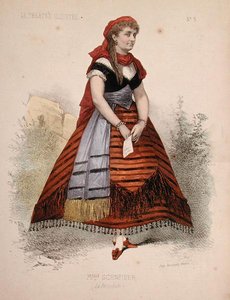 ジャック・オッフェンバック（1819-90）の同名オペレッタでラ・ペリクレス役を演じるホーテンス・シュナイダー（1833-1920）の肖像 「Le Theatre Illustre」のイラスト（カラーリトグラフ版） 作： French School