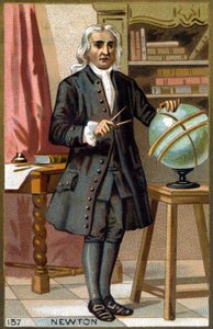 アイザック・ニュートン（1642-1727）の肖像。19世紀末のクロモリトグラフ。