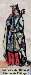 フランスのフィリップ2世（カペティア家の王朝）の妻、イザベル・ド・ハイノー（1170-1190）の肖像。19世紀後半のイラスト。
