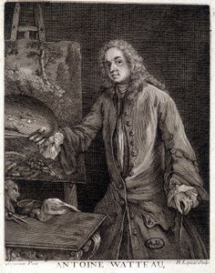 フランスの画家、ジャン・アントワーヌ・ワトー（1684-1721）の肖像 - エングレーヴィング 作： French School