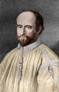 Retrato de Jean Duvergier de Hauranne (1581-1643), abade de Saint-Cyran, religioso e teólogo francês jansenista (Jean du Vergier de Hauranne, abade de Saint Cyran (1581-1643) monge francês que introduziu o jansenismo na França) Gravura de “ Les Mysteres 作： French School