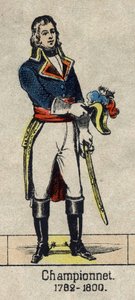 フランスの将軍、ジャン・エティエンヌ・シャンポネ（1762-1800）の肖像。19世紀末のエピナルのイメージ。 作： French School