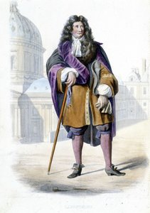 フランスの作家、ジャン・ド・ラ・フォンテーヌ（1621-1695）の肖像 - Ed.Ed.Mennechet, "Le Plutarque francais "にて 作： French School