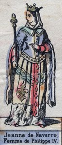 フランスのフィリップ4世の妻、ナバラのジャンヌ・イエール（1273-1304）の肖像。(カペティアン朝）の肖像。)19世紀後半のイラスト。 作： French School