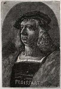 中世フランスの年代記作家、ジョン・フロワサール（Jean Froissart）（1337-1404）の肖像 - Victor Duruy（1811-1894）の「Histoire de France」のエングレービング - 1882年 作： French School