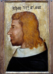 フランス王ジョン2世（1319-1364）の肖像 フランス派の絵画。14世紀。薄さ0.6×0.4m。0.6x0.4m - フランス王ヨハネ2世（1319-1364）の肖像。フランス派の絵画。14世紀。0.6×0.4メートル パリ、ルーヴル美術館 作： French School