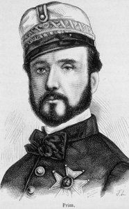 スペインの将軍であり政治家であったフアン・プリム・イ・プラッツ（1814～1870年）の肖像 - アンリ・マルタンの「フランス史」より 作： French School