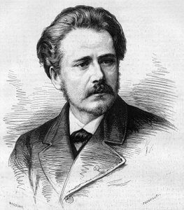 フランスの作曲家、ジュール・マスネ（1842-1912）の肖像。1877年5月5日付「Le Monde Illustré」第1047号に掲載された版画。 作： French School