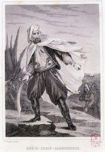 16世紀のトルコの海賊、ケイル・エッディン・バルバロッサの肖像 - P.クリスチャン著「Histoire des pirates et corsaires de l