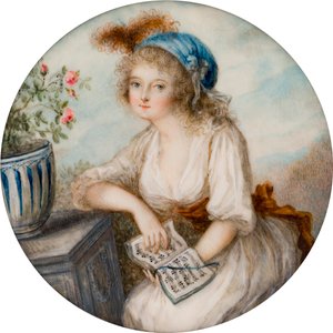 レディ・ルーシー・ビングの肖像、初代ブラッドフォード伯爵夫人、1790年頃（象牙に油彩） 作： French School
