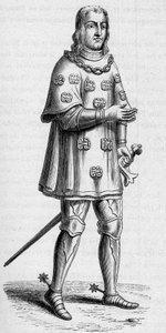 1487年にフランスの提督となったグラヴィル公ルイ・ド・マレ（1441年頃～1519年頃）の戦争とトーナメントの衣装を着た肖像。エングレーヴィング 「海洋と植民地：商業」より 作： French School