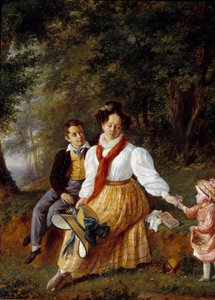 ポール・ド・ロック夫人と子供たちの肖像 19世紀のフランス派の絵画。ショー、イル・ド・フランス美術館（Sceaux, Ile de France Museum 作： French School
