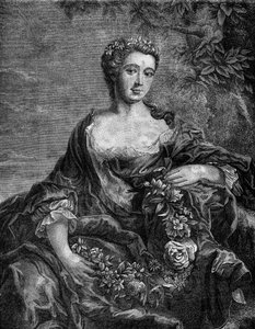 ルイ15世の寵愛を受けたシャトールー夫人、マリー=アンヌ・ド・マイリー・ネスル（1717-1744）の肖像。古代から現代までの世界のすべての民族における売春と放蕩の歴史」に掲載されている版画、Dr. Th.-F.Debrayによる「古代から現代までの世界のすべての民族における売春と放蕩の歴史」の版画。1879. 作： French School