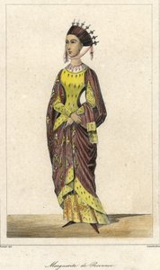 ルイ9世の妻であるフランス王妃マルグリット・ド・プロヴァンス（1221年～1295年）の肖像。19世紀のエングレーヴィング。 作： French School