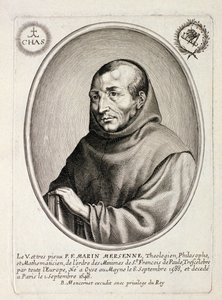 バルタザールモンコルネット（c.1600-68）によって彫刻されたマリンメルセンヌ（1588-1648）の肖像 作： French School