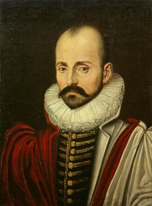 フランスの人文主義哲学者、ミシェル・エイケム・ド・モンテーニュ（1533-1592）の肖像。17世紀第1四半期のフランス派の絵画。薄さ0.70 x 0.52 m 作： French School