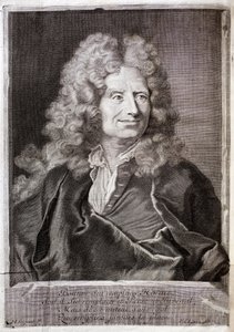 Nicolas Boileau, also known as Boileau Despreaux (Boileau-Despreaux) (1636-1711) 詩人、作家の肖像。M. Boileau Despreauxの作品を説明するためのエングレーヴィング、歴史的なイルミネーション付き、第1巻、Fabre et Barillot版 作： French School