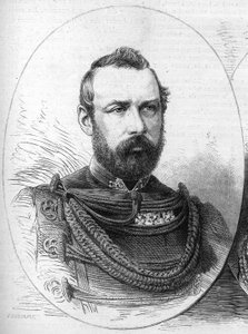 スウェーデンとノルウェーの王、オスカル2世（1829-1907）の肖像。1872年9月28日付「Le Monde Illustré」807号に掲載されたエングレーヴィング。 作： French School