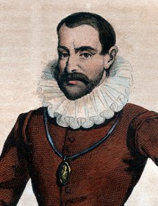 フランスのプロテスタントの作家、プレシスマルリーの領主であるフィリップデュプレシスモルネ（1549-1623）の肖像。 作： French School