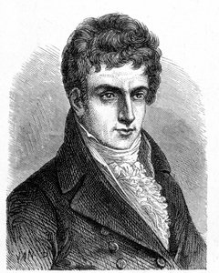 世界初のプロペラ潜水艦を建造したアメリカの機械工、ロバート・フルトン（1765-1815）の肖像画。1896年の "Album of Science; illustrious scientists; Great discoveries "に収録されている。 作： French School