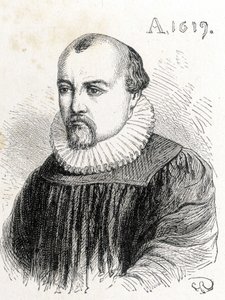 フランスの物理学者ソロモン・ド・コーズ（1576-1624）の肖像 - 1896年の "Album of Science; illustrious scholars; Great Discoveries "に掲載。 作： French School