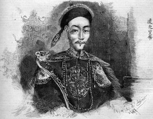 清朝の中国皇帝、トア・クワン（トア・クワンまたは大光）（1782-1850）の肖像。1859年11月19日付「Le Monde Illustré」136号に掲載された版画。 作： French School