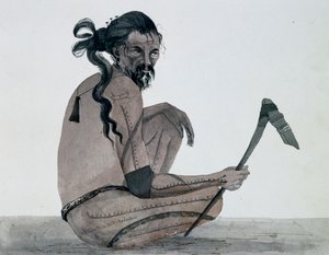 カロライン群島、ウアラン島出身者の肖像、水彩画（ジュール・ルイ・ルジューヌ作、『世界一周の船旅』より 作： French School