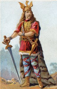 ガリア人の王Vercingetorix（前72-46）の肖像。1890年頃のクロモリトグラフ。 作： French School