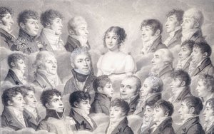 彼女の崇拝者に囲まれた若い女性の肖像画、 作： French School