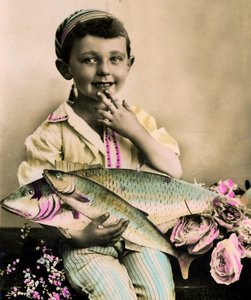 魚c.1898を持つ男の子の肖像 作： French School