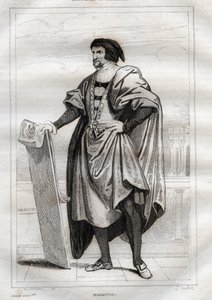 イタリア人画家マサッチョ（Tommaso di Giovanni Cassai）（1401-1428）の肖像 - M. de Norvins, Ch. Nodier 1834-1836による "Italy Picturesque" - History and Descriptive Painting of Italyからのエングレーヴィング。 作： French School