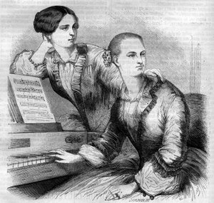 ドイツのダンサー、クルヴェリ姉妹の肖像。ソフィー・クルヴェリ（Johanna Sofia Charlotte Cruwell, dit）（1826-1907）とマリー・クルヴェリ（Friederike Marie Cruwell, dit）（1824-1868）の2人です。1852年に描かれたものです。 作： French School
