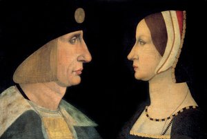 フランス王ルイ12世（1462-1515）とアンヌ・ド・ブルターニュ（1477-1514）の肖像 フランス女王 匿名の絵画。16世紀。日曜大工。0,31x0,49 m シャンティイ、コンデ美術館。- フランス王ルイ12世（1462-1515）とアンヌ・ブルターニュ（1477-1514）王妃の肖像画。