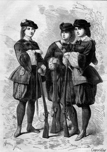 ライフルウーマンのポートレート：イギリスの女性義勇兵の大隊。1860年7月28日付「Le Monde Illustré」172号に掲載された図版。 作： French School